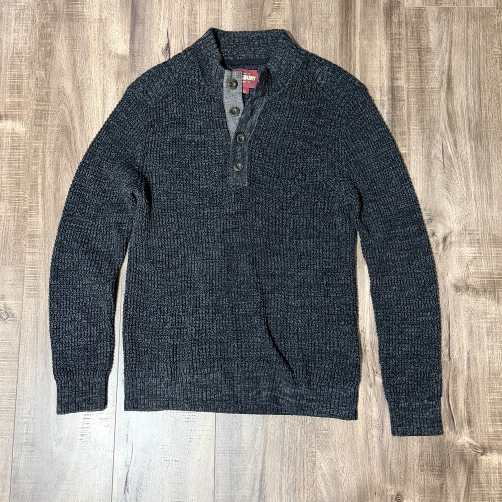 Alesbury Mens Charcoal Gray Waffle Knit Quarter Button Henley Sweater Large